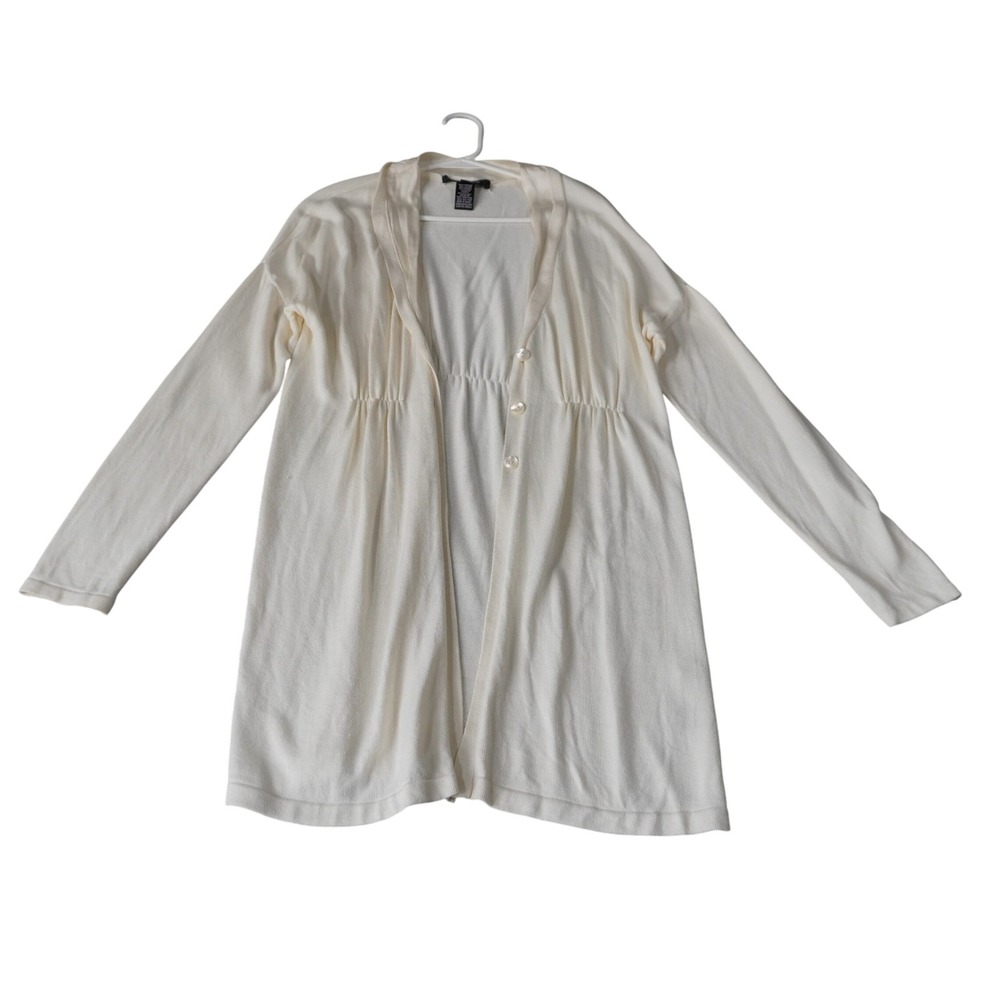 Ellen Tracy Ivory Bamboo Cashmere Blend Button Front Cardigan Sweater Small